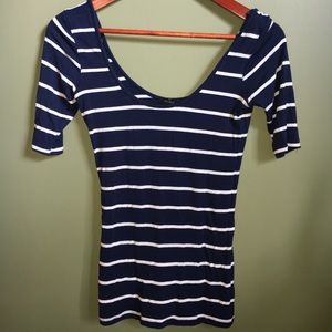 navy and white shirt